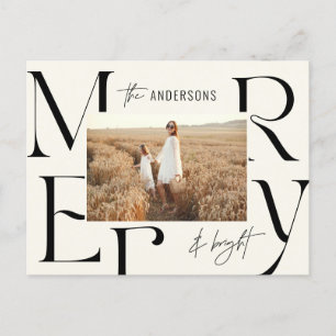 Elegant modern merry Christmas photo typography Holiday Postcard