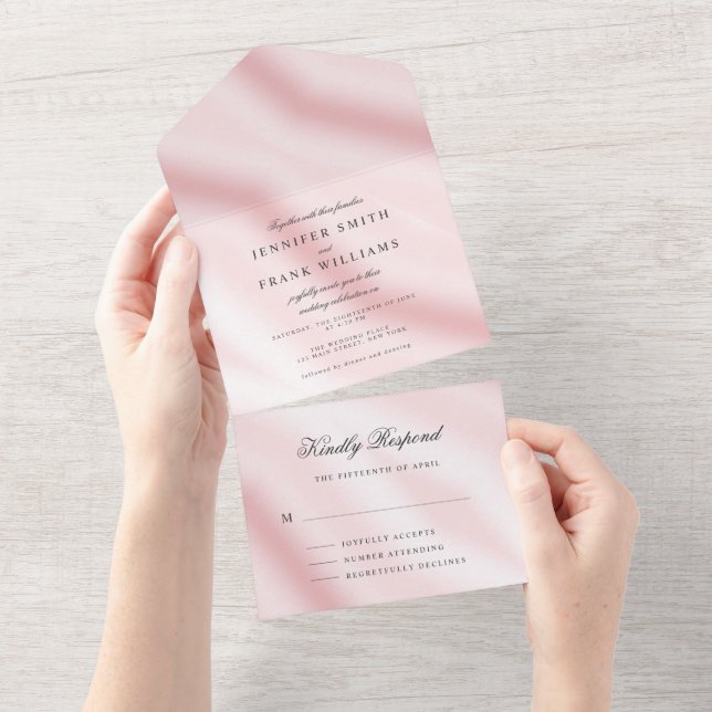 Elegant Modern Metallic Pink White Simple Chic All In One Invitation (Tearaway)