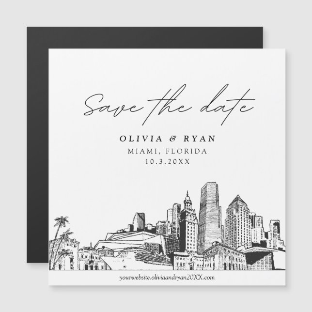 Elegant Modern Miami Square Save the Date Magnet (Front/Back)