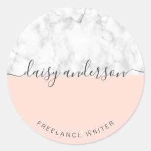 Elegant modern minimal blush pink & marble writer classic round sticker