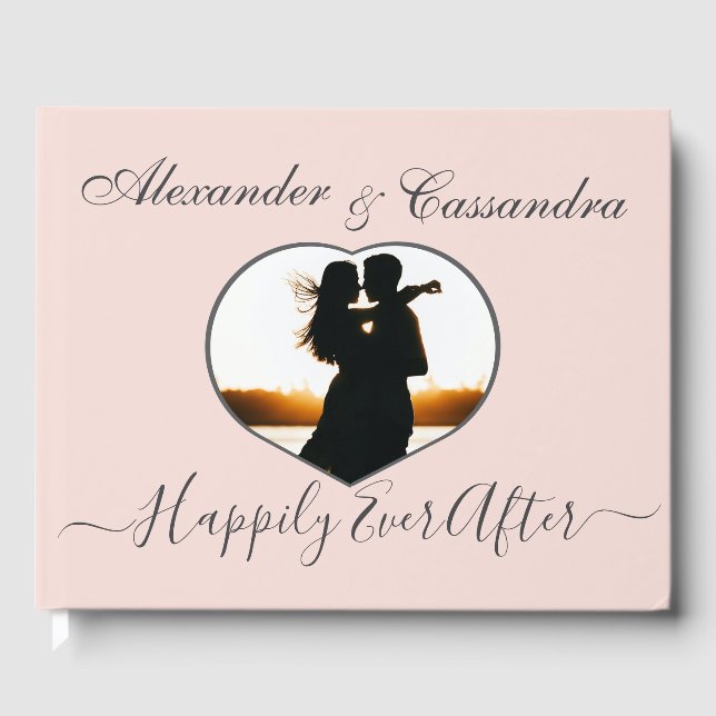  Elegant Modern Minimal Blush Pink Photo Wedding Guest Book (Front)