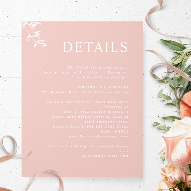 Elegant, Modern Minimal Blush Pink Wedding Details Enclosure Card (Creator Uploaded)