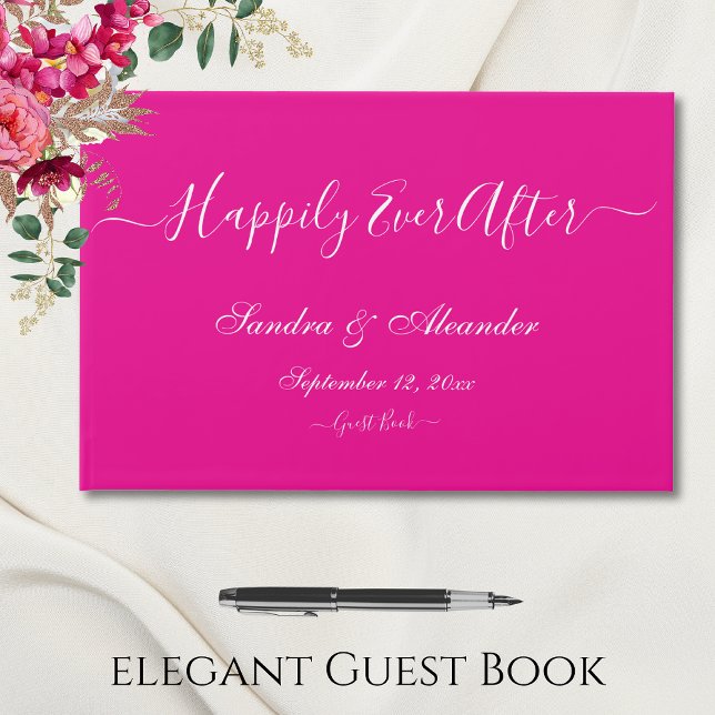  Elegant Modern Minimal Bold Bight Pink Wedding Guest Book (Creator Uploaded)