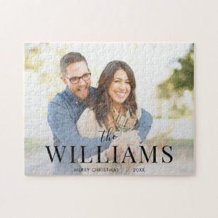Elegant Modern Minimal Christmas Couple Photo Jigsaw Puzzle