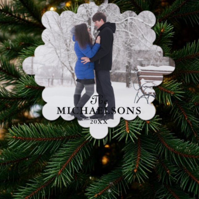 Elegant Modern Minimal Christmas Couple Photo Tree Decoration Card (Creator Uploaded)