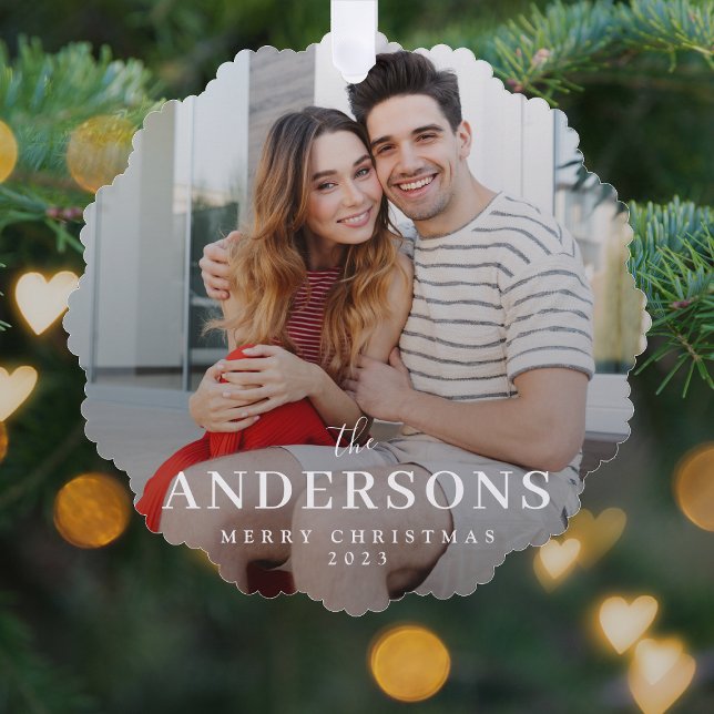 Elegant Modern Minimal | Christmas Couple Photo Tree Decoration Card (Creator Uploaded)