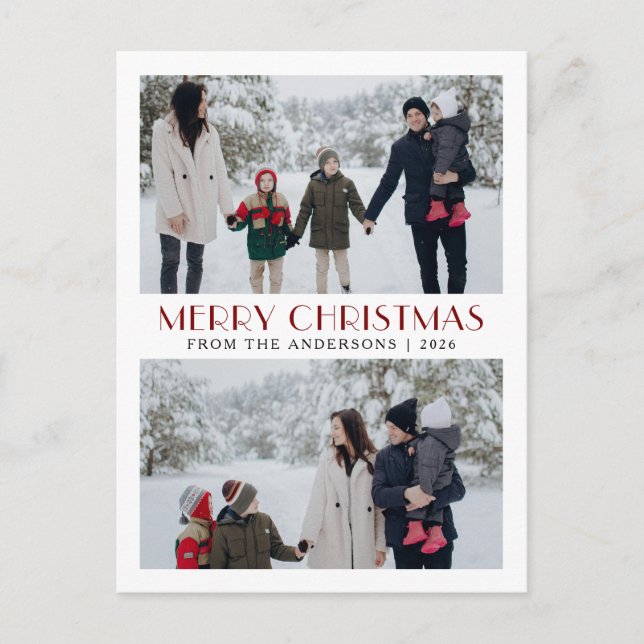 Elegant Modern Minimal Christmas Family 2 Photo Holiday Postcard (Front)