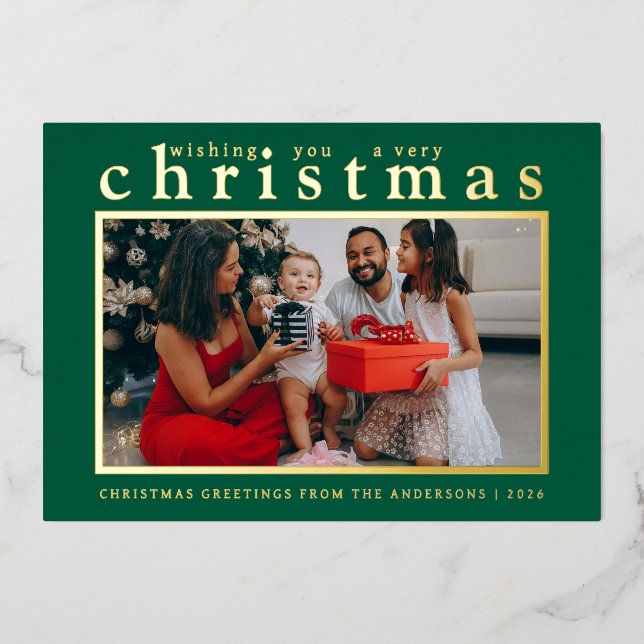 Elegant Modern Minimal Christmas | Modern Family Foil Holiday Card (Front)