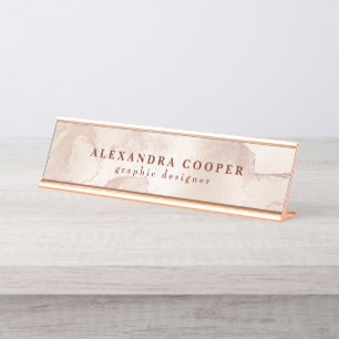 Elegant modern minimal coper rose gold marble desk name plate