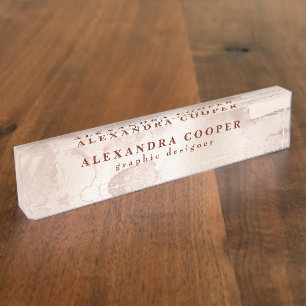 Elegant modern minimal coper rose gold marble nameplate