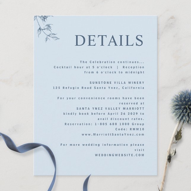 Elegant, Modern Minimal Dusty Blue Wedding Details Enclosure Card (Creator Uploaded)