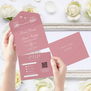 Elegant Modern Minimal Dusty Pink Islamic Nikah All In One Invitation