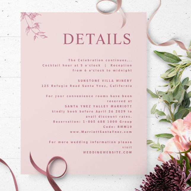 Elegant Modern, Minimal Dusty Pink Wedding Details Enclosure Card (Creator Uploaded)