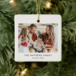 Elegant Modern Minimal Family Photo Christmas Ceramic Ornament