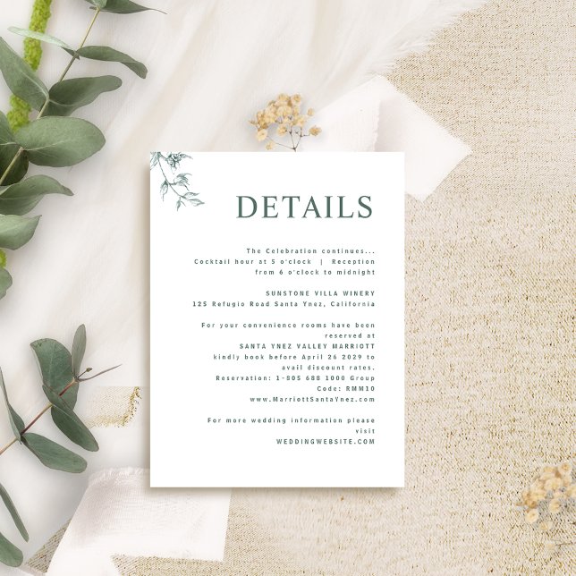 Elegant, Modern, Minimal Green Wedding Details Enclosure Card (Creator Uploaded)