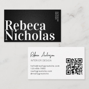 Elegant Modern Minimal interior designer black qr Business Card