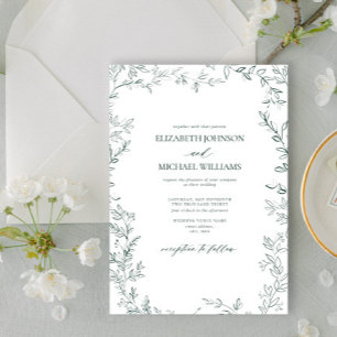 Elegant Modern Minimal Leaf Emerald Green Wedding Invitation