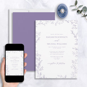 Elegant Modern Minimal Leaf Lavender Wedding Invitation