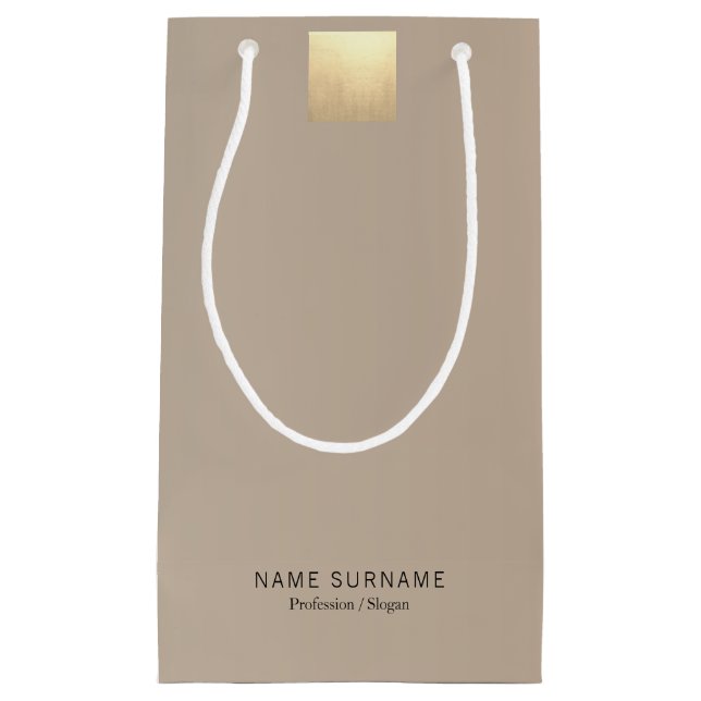 Elegant Modern Minimal Pastel Beige Gradient Gold Small Gift Bag (Front)
