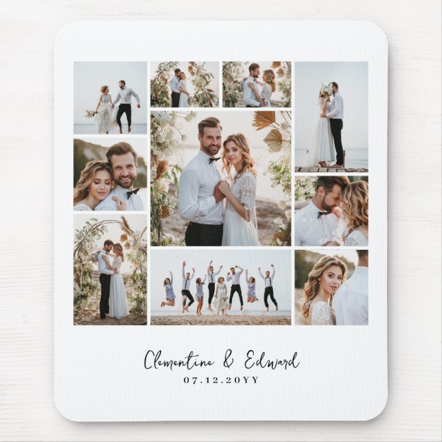 Elegant modern minimal photo collage wedding mouse pad (Front)