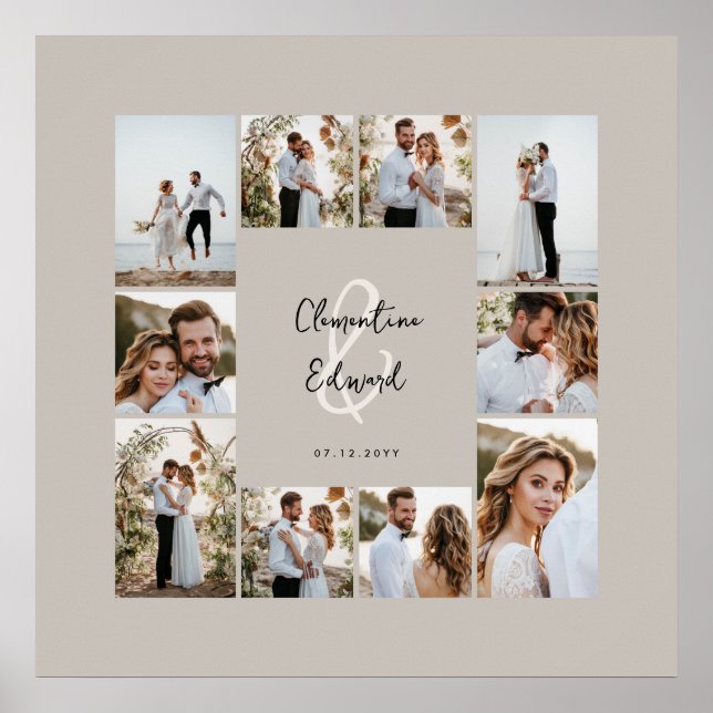 Elegant modern minimal photo collage wedding poster (Front)