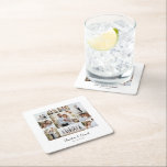 Elegant modern minimal photo collage wedding square paper coaster<br><div class="desc">Elegant modern minimal personalised wedding photo collage simple clean lines family gift paper coaster</div>
