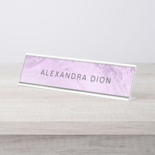 Elegant modern minimal purple glitter marble desk name plate