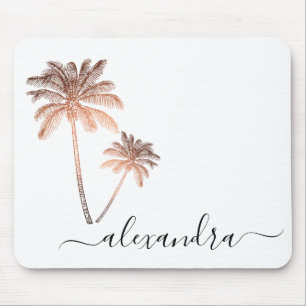 Elegant modern minimal rose gold & white palms mouse pad