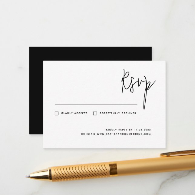 Elegant Modern Minimal Script Calligraphy RSVP Enclosure Card (Front/Back In Situ)