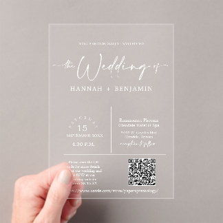 Elegant Modern Minimal Script Wedding Arch QR Code Acrylic Invitations