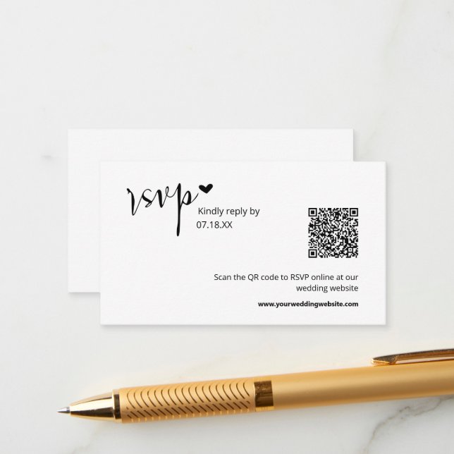 Elegant Modern Minimal Script Wedding RSVP QR Code Enclosure Card (Front/Back In Situ)