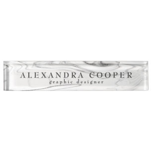 Elegant modern minimal silver & marble nameplate