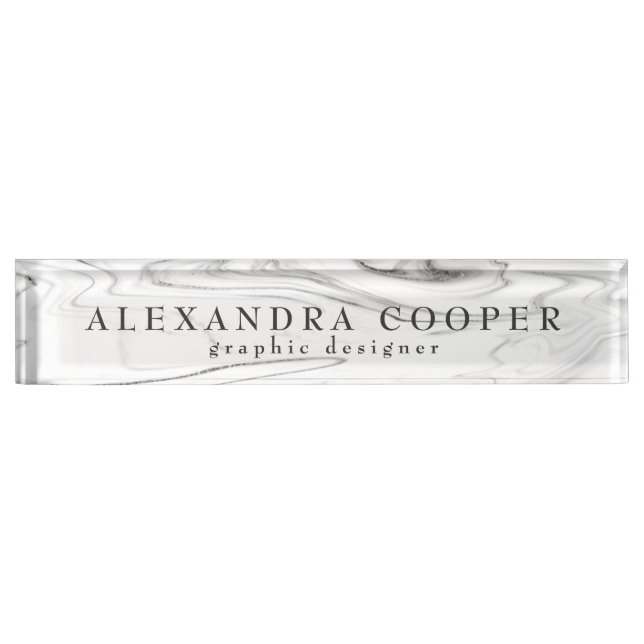 Elegant modern minimal silver & marble  nameplate (Front)