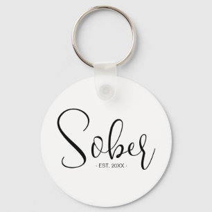Elegant Modern Minimal Sober Since Date Key Ring