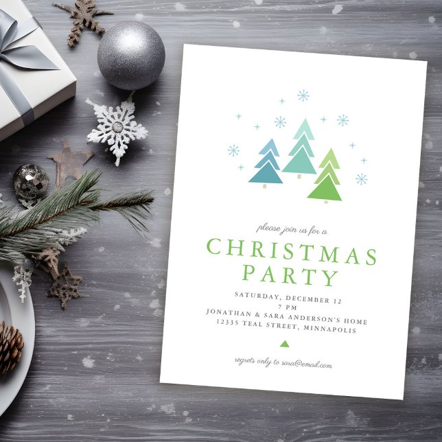 Elegant Modern Minimal Trees Christmas Party Invitation (Creator Uploaded)