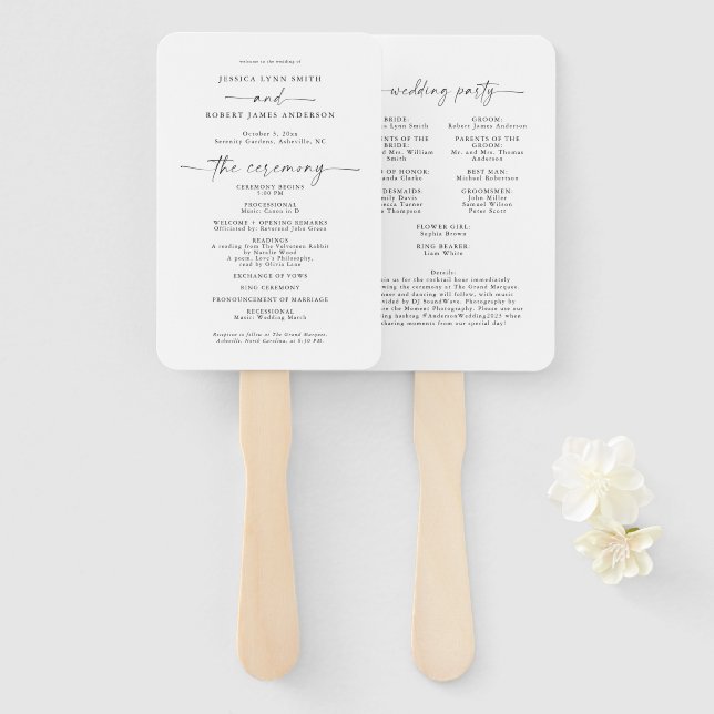 Elegant, Modern Minimal Wedding Fan (Front and Back)