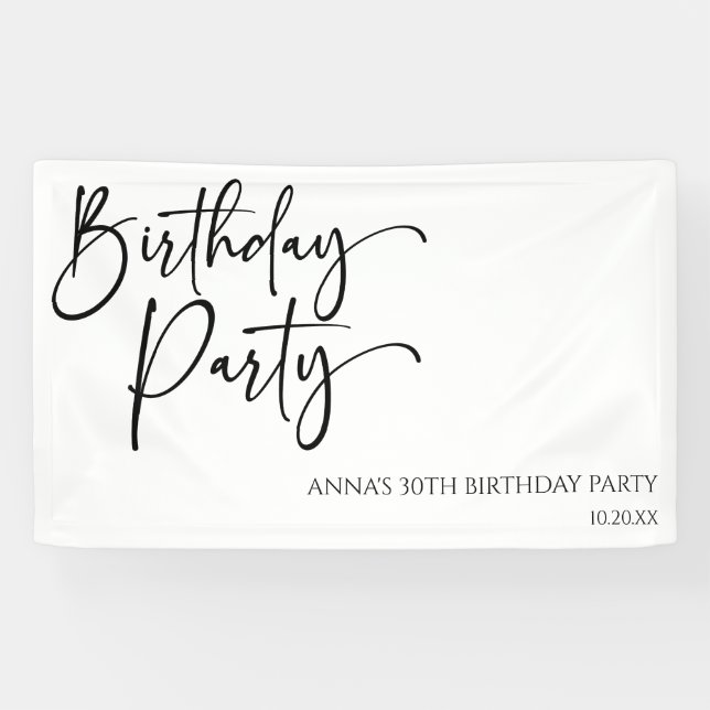 Elegant Modern Minimalist Birthday Party Banner (Horizontal)