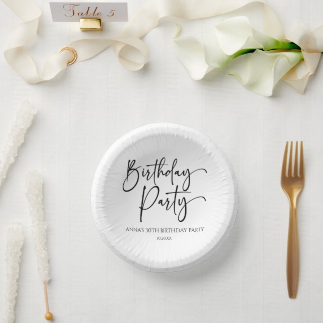 Elegant Modern Minimalist Birthday Party Paper Plate (Wedding)