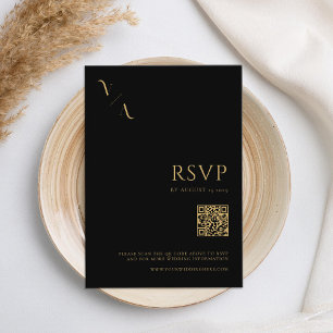Elegant Modern Minimalist Black and Gold Wedding RSVP Card