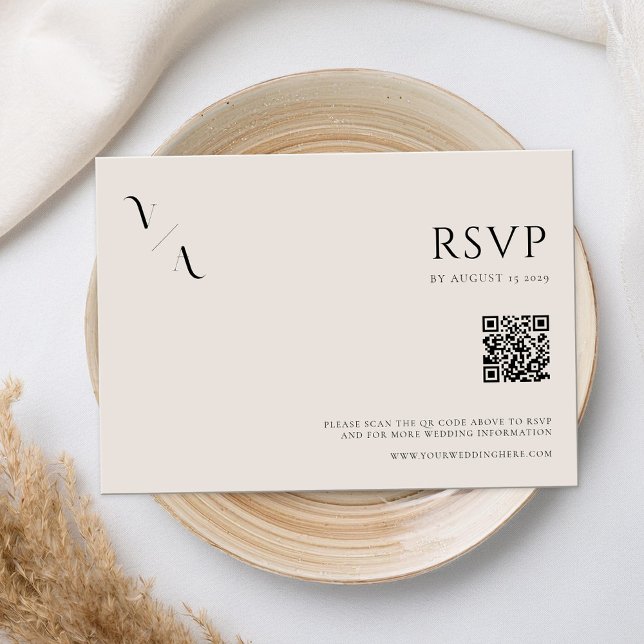 Elegant Modern Minimalist Black and Ivory Wedding RSVP Card (Creator Uploaded)