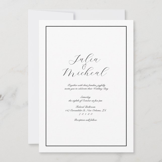 Elegant Modern Minimalist Black and White Wedding Invitation (Front)