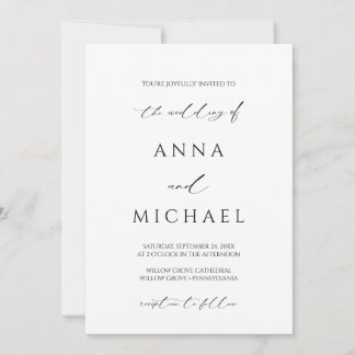 Elegant Modern Minimalist Black and White Wedding Invitation