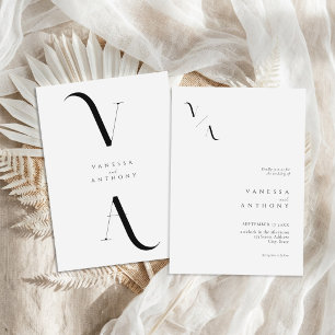 Elegant Modern Minimalist Black and White Wedding Invitation