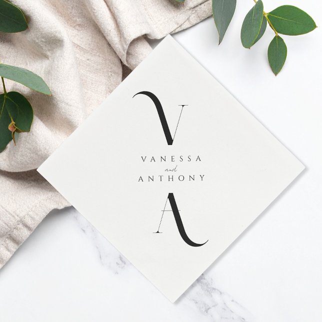 Elegant Modern Minimalist Black and White Wedding Napkin (Creator Uploaded)