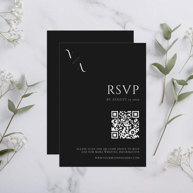 Elegant Modern Minimalist Black and White Wedding RSVP Card (Creator Uploaded)
