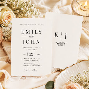 Elegant Modern Minimalist Black & Beige Wedding Invitation