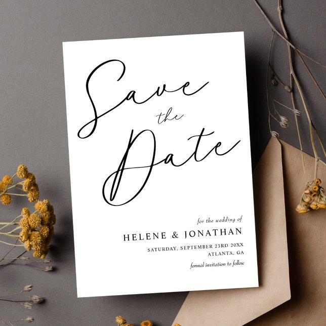 Elegant Modern Minimalist Black White Wedding Save The Date (Elegant Modern Minimalist Black White Wedding Save The Date)