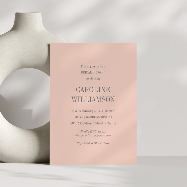 Elegant Modern Minimalist Blush Grey Bridal Shower Invitation (Creator Uploaded)
