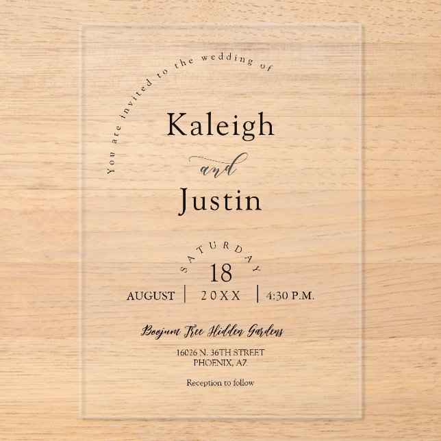 Elegant Modern Minimalist Boho Arch Wedding Custom Acrylic Invitations (Front)
