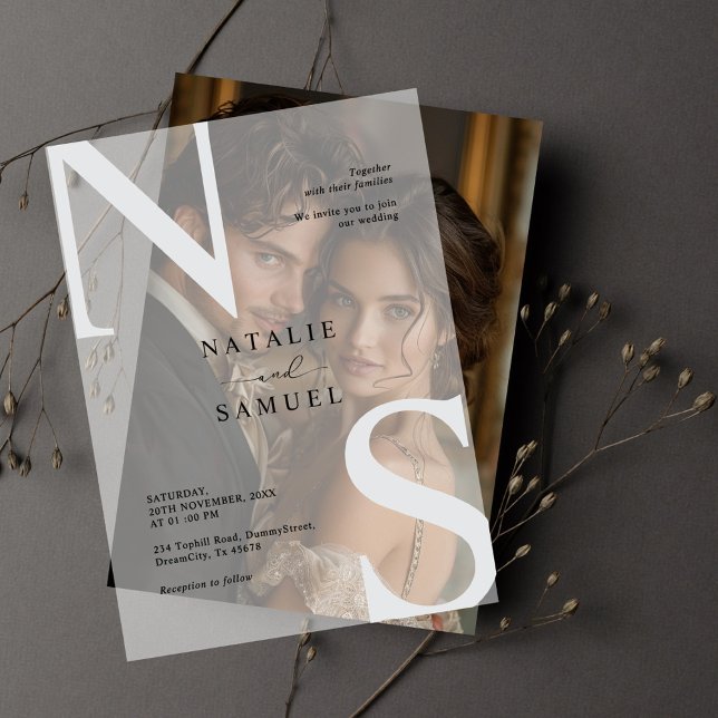 Elegant Modern Minimalist Bold Initials Wedding Vellum Invitations (Creator Uploaded)